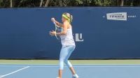 Eugenie Bouchard Practicing In Tight Blue Pants