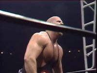 Referee Tommy Young Puts Nikita Koloff's Penis Back Into His Trunks, After It Falls Out During The Main Event Of Starrcade 1986