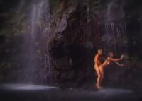 Under a waterfall
