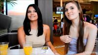 Eva Celeste & Violet Starr flashing in restaurant